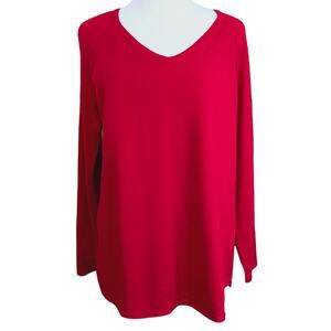 NEW KAREN SCOTT‎ Red Sweater Tunic Top PETITE Large Soft Career Casual Dressy